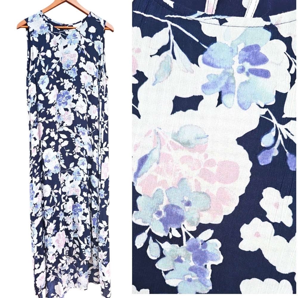 J. Jill Sleeveless Ruffle Hem Floral Maxi Dress Size L